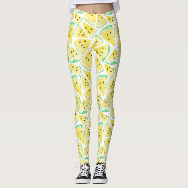 Gelbe Wassermelonen-Schnittmuster Leggings (Vorderseite)