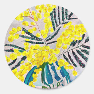 Gelbe Wattle einheimische australische Blumenkunst Runder Aufkleber