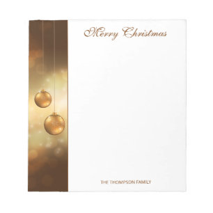 Gelbe Weihnachtsbaumkugeln mit individuellem Text Notizblock