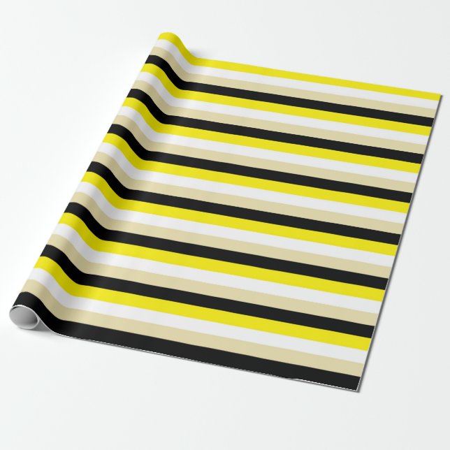 Gelbe, weiße, beige und schwarze Streifen Geschenkpapier (Ungerollt)