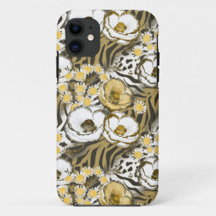 Gelbe, weiße Blume auf Tigerhintergrund Case-Mate iPhone Hülle