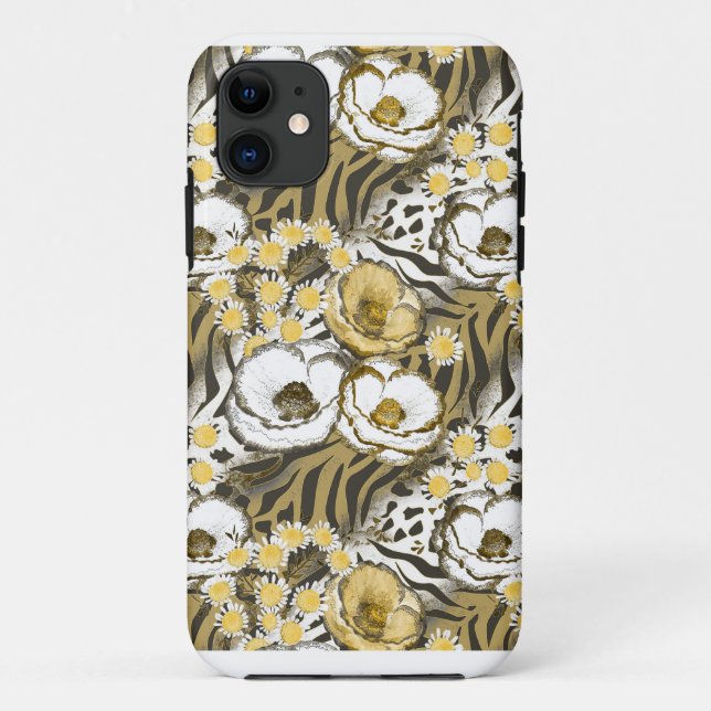 Gelbe, weiße Blume auf Tigerhintergrund Case-Mate iPhone Hülle (Rückseite)