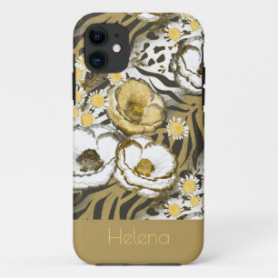 Gelbe, weiße Blume auf Tigerhintergrund Case-Mate iPhone Hülle