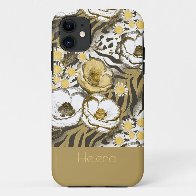 Gelbe, weiße Blume auf Tigerhintergrund Case-Mate iPhone Hülle (Rückseite)