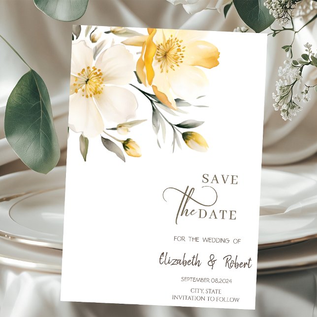 Gelbe, weiße Blume Save the Date (Von Creator hochgeladen)