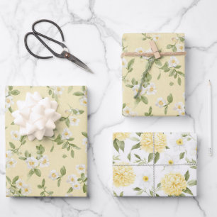 Gelbe Weiße Blumen Geburtstag Geschenkpapier Set
