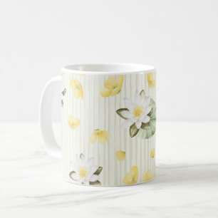 Gelbe Weiße Blumen Streifen Kaffeetasse