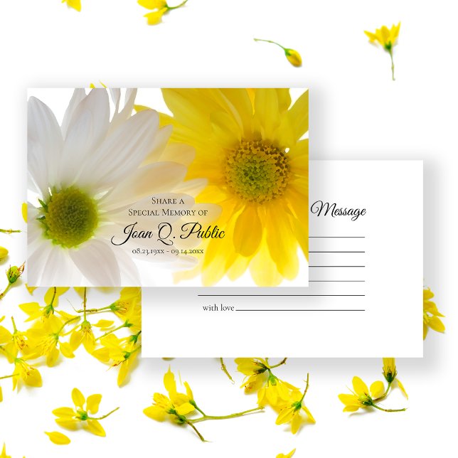 Gelbe weiße Daisy-Blume teilen eine Gedächtnisbeer Mitteilungskarte (Von Creator hochgeladen)