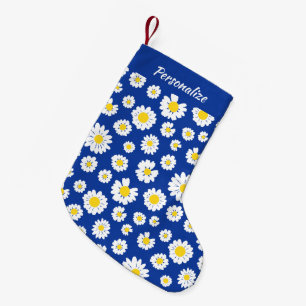 Gelbe weiße Daisy-Muster auf blauem Weihnachten Kleiner Weihnachtsstrumpf