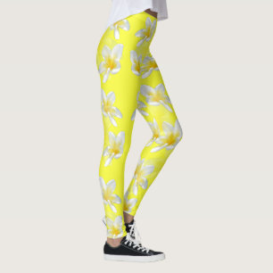 Gelbe weiße Frangipani-Blüten, Damen-Leggings Leggings