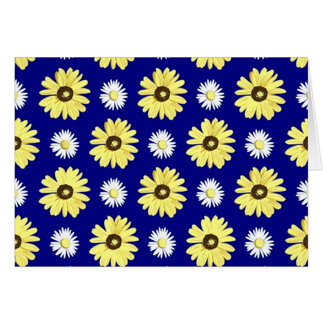 Gelbe weiße Gänseblümchen auf Marine-Blau-leerer (Vorderseite (Horizontal))