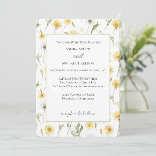 Gelbe weiße Löwenzahn-Blumen Hochzeit Einladung