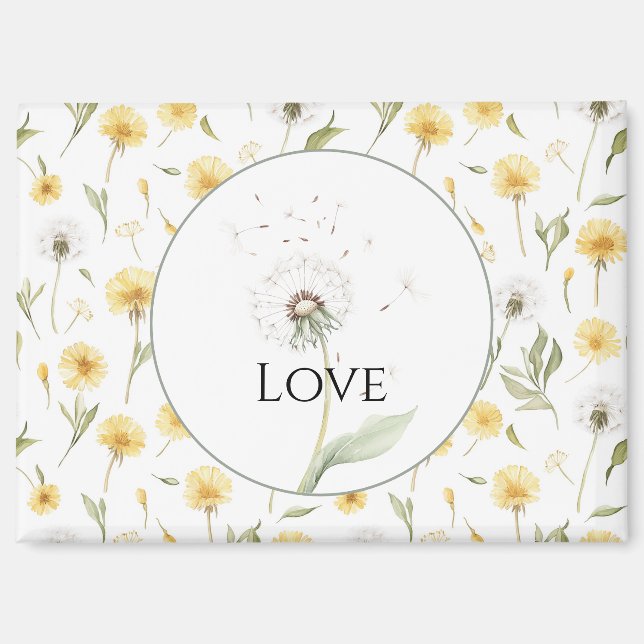 Gelbe weiße Löwenzahn Blumen Liebe   Magnet (Vorderseite)