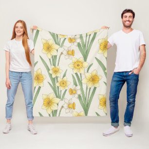 Gelbe Weiße Narzisse Botanisch Floral Fleecedecke