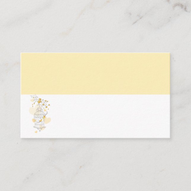 Gelbe weiße Platzkarten zum Hochzeitskäfig (Vorderseite)