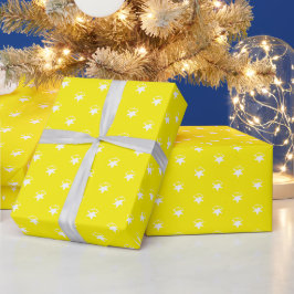 Gelbe weiße Schneeflocken Schneesterne-Weihnachtsg Geschenkpapier
