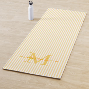 Gelbe & Weiße Streifen mit Monogramm-Namen Yogamatte