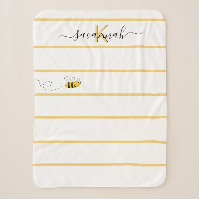 Gelbe weiße Streifen niedliches Bienenmonogramm-Sk Sherpadecke (Vorderseite)