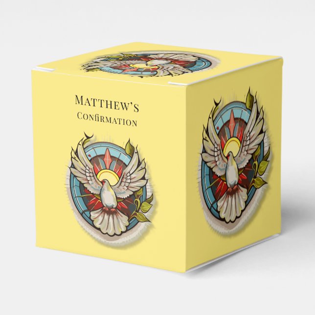 Gelbe weiße Taube Religiöse katholische Bestätigun Geschenkschachtel (Vorderseite)