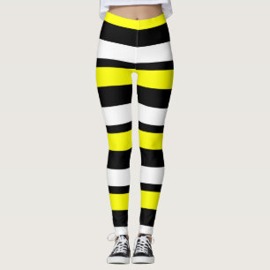 Gelbe, weiße und schwarze, horizontal gestreifte L Leggings