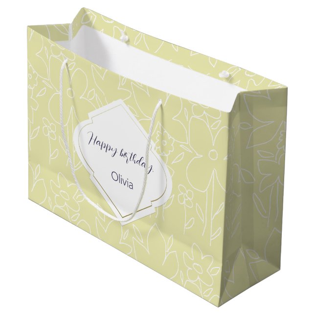 Gelbe weiße Wildblumen Muster Mit Monogramm Große Geschenktüte (Vorderseite Schrägansicht)