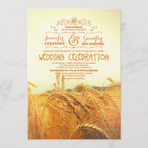 Gelbe Weizenfeld rustikale Vintage Hochzeit lädt e Einladung