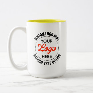 GELBE Werbe-Tasse mit zweifarbigem Logo und mittel Zweifarbige Tasse