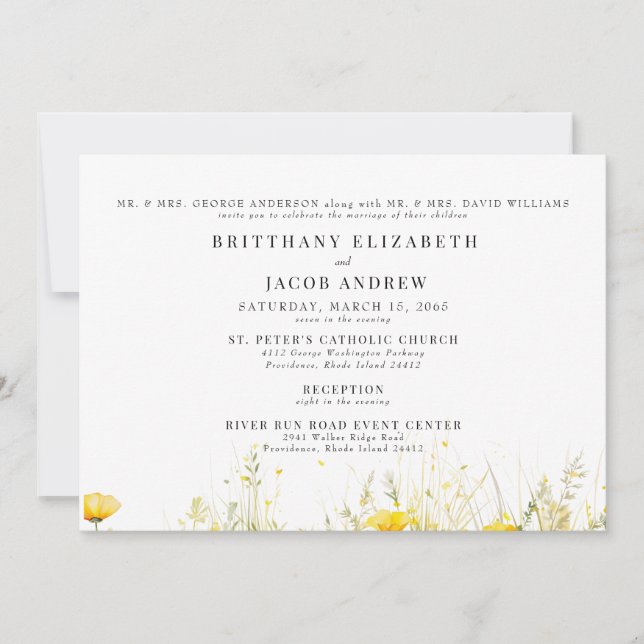 Gelbe Wildblume Beide Eltern 2 Veranstaltungsorte  Einladung (Vorderseite)