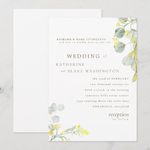 Gelbe Wildblume Eukalyptus-Hochzeit Einladung