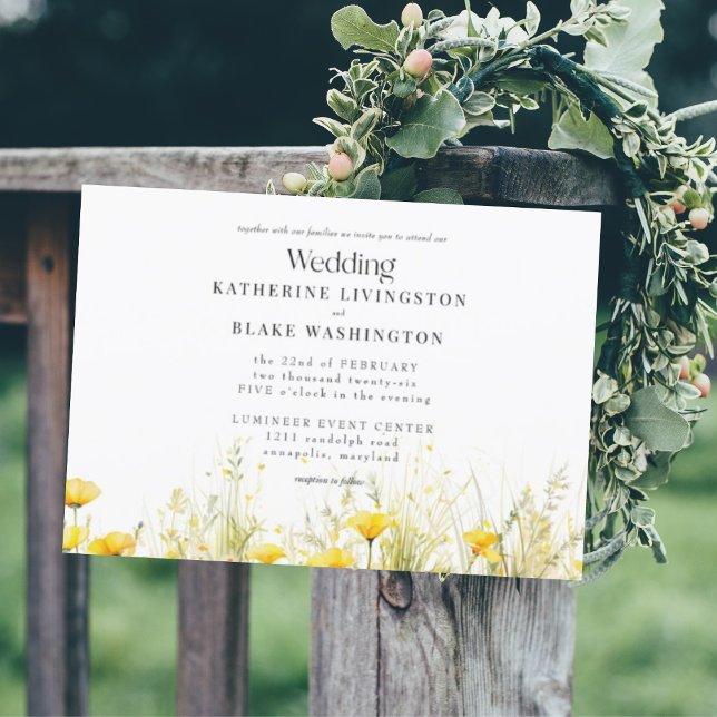 Gelbe Wildblume farbenfroh keine Eltern Hochzeit Einladung (Von Creator hochgeladen)