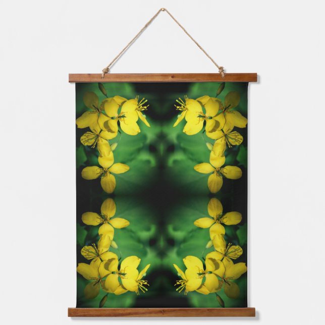 Gelbe Wildblume Geranium Abstrakt Wandteppich Mit Holzrahmen (Vorderseite)