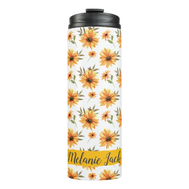 Gelbe Wildblume Grünname Personalisiert Thermosbecher (Vorderseite)