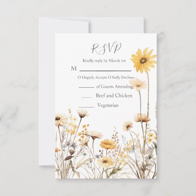 Gelbe Wildblume Hochzeit RSVP Karte (Vorderseite)