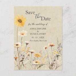 Gelbe Wildblume Hochzeit speichern Sie das Datum Postkarte