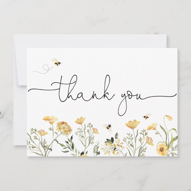 Gelbe Wildblume und Bienen Danke Karte (Vorderseite)