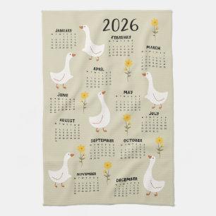 Gelbe Wildblume und Gänse 2026 Kalender - Beige Geschirrtuch