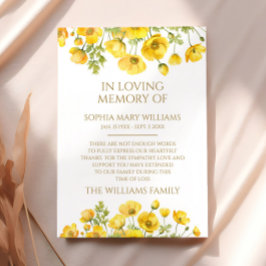 Gelbe Wildblumen Beileid-Speicher dank Karte