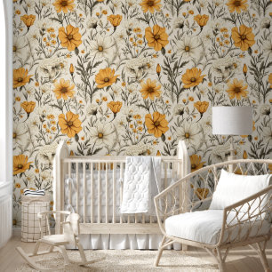 Gelbe Wildblumen-Doodle-Tapete Tapete
