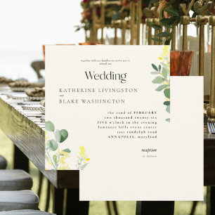 Gelbe Wildblumen Eukalyptus Square Wedding II Einladung