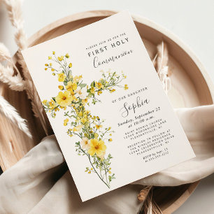Gelbe Wildblumen Florales Kreuz Erstkommunion Einladung