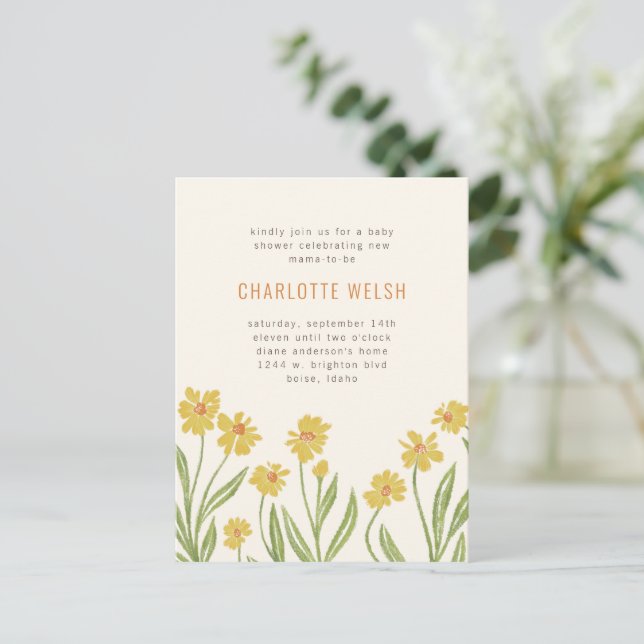 Gelbe Wildblumen Geschlechtsneutrale Babydusche Postkarte (Stehend Vorderseite)