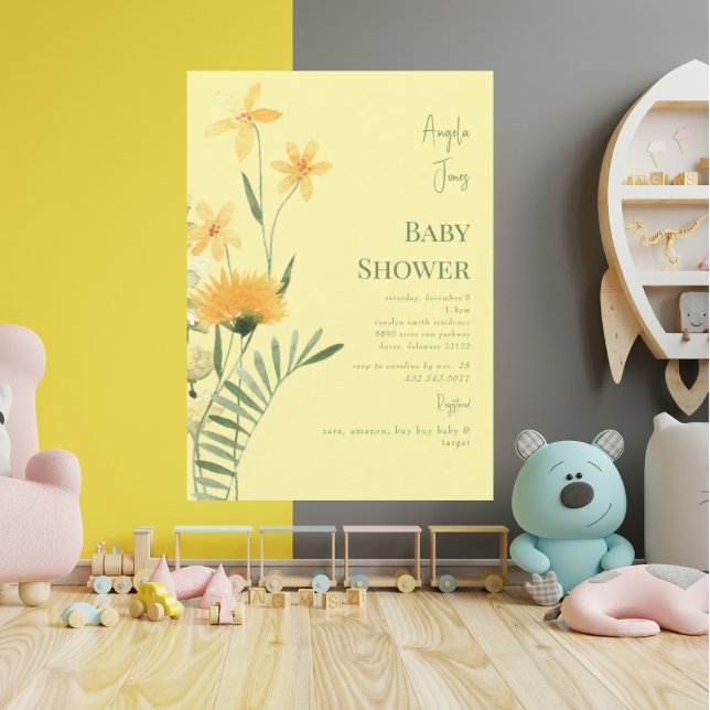 Gelbe Wildblumen Kinderdusche Einladung (Von Creator hochgeladen)