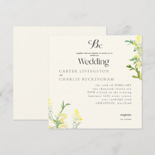 Gelbe Wildblumen Mongram Square Wedding II Einladung