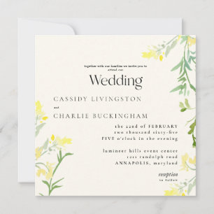 Gelbe Wildblumen Monogramm Quadratische Hochzeit Einladung