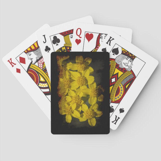 Gelbe Wildblumen Schwarzer Rand Spielkarten (Rückseite)