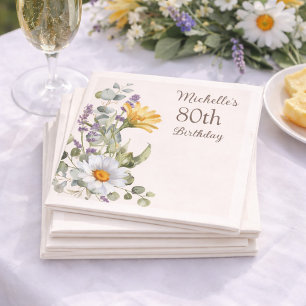 Gelbe Wildblumen Weiße Gänseblümchen 80. Geburtsta Serviette
