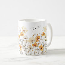 Gelbe Wildblumen Wiese Keramik Tasse mit Namen