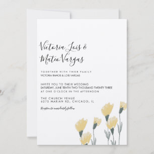 Gelbe Wilde Blumen Florale Grünpflanzen Hochzeit Einladung