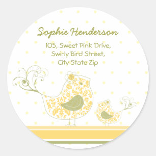Gelbe Wirble Mama Baby-Bird-Adressetikett Runder Aufkleber