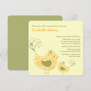 Gelbe Wirble Mama & Baby Bird Baby Dusche Einladung